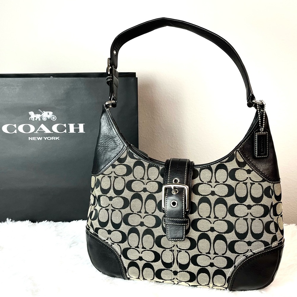 COACH Signature Hobo Bag, Black Vachetta Leather No. F12640
